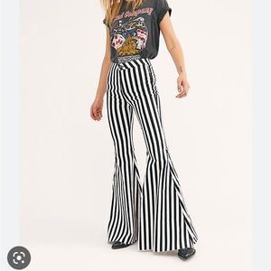 Free People, black and white striped flare pants